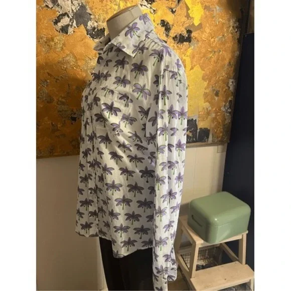 Rare! Mary Marshmallow Boyfriend Cotton Beachy Palm Tree Print 100% Cotton Shirt - Picture 5 of 6